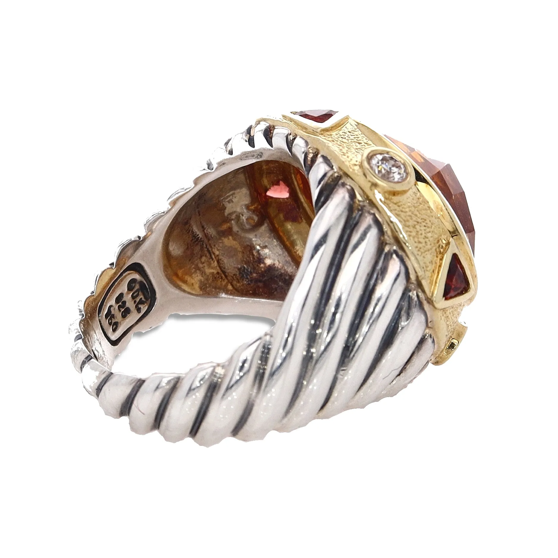 Estate David Yurman Sterling Silver and 18k Yellow Gold Multi Stone Ring