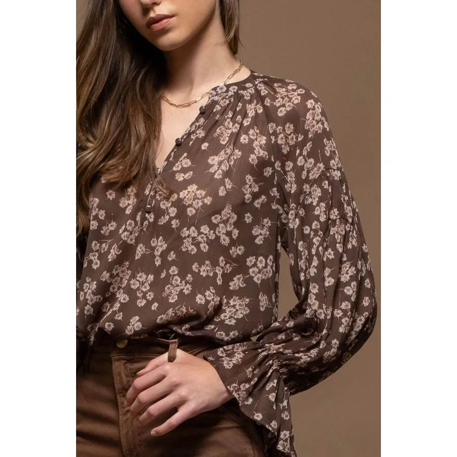 Fancy Floral Long Sleeve Blouse