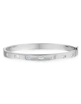 Fancy Shape Diamond Stack Bangle - White Gold