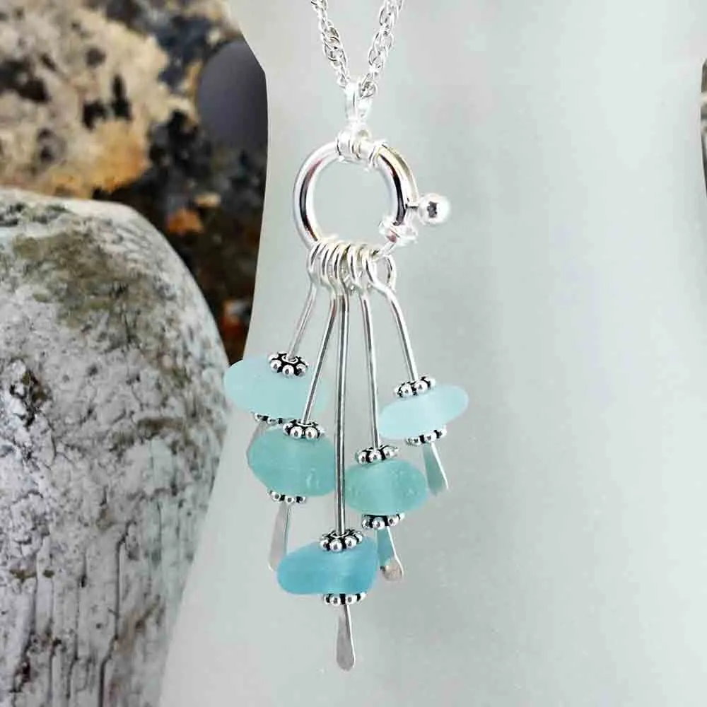 Gentle Glow Aqua and Seafoam Sea Glass Sea Spray Necklace | #1672