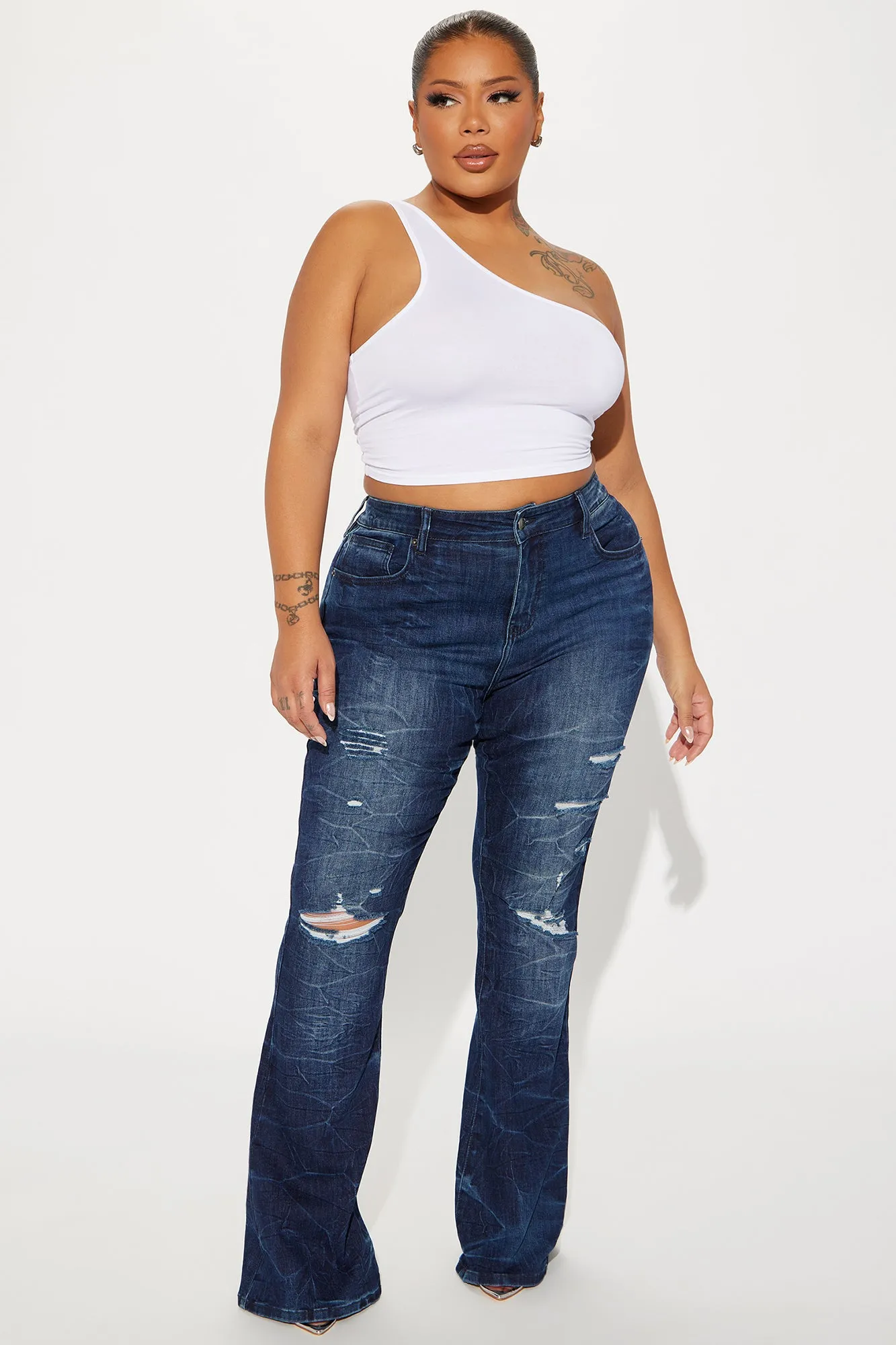 Get The Memo Stretch Flare Jeans - Dark Wash