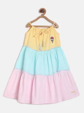 Girls Regular Fit Multi Color Sleeve Less Cotton Dress