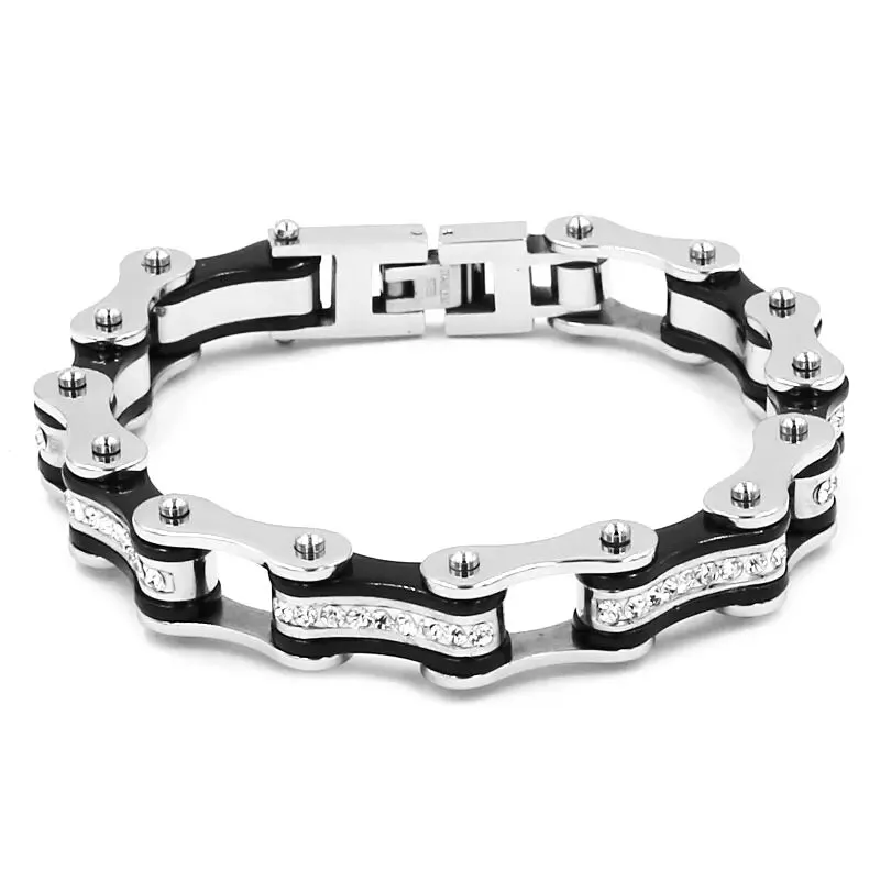 Gold & Black Bling Motorcycle Bracelet,Stainless Steel