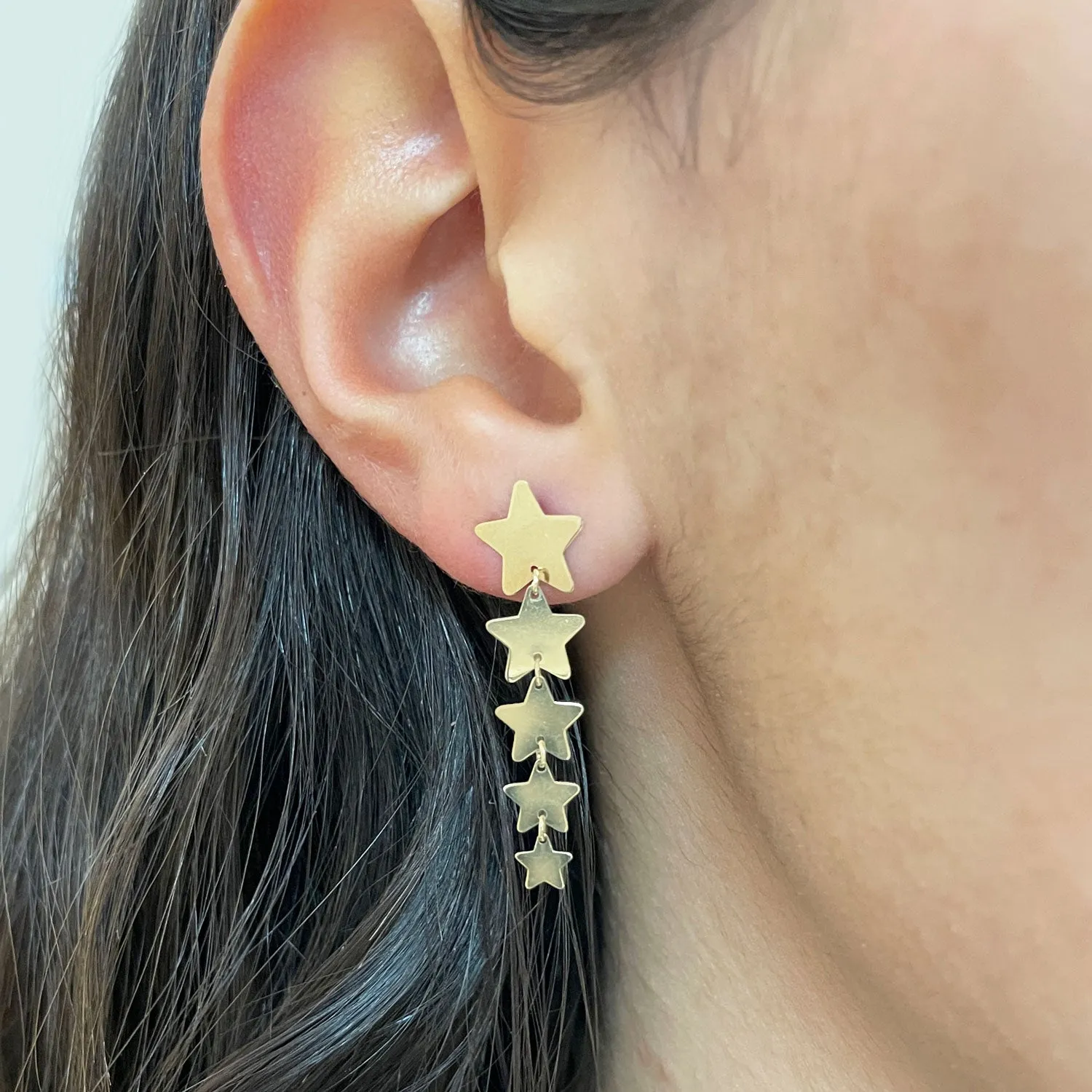 Gold Graduating Star Dangle Earrings