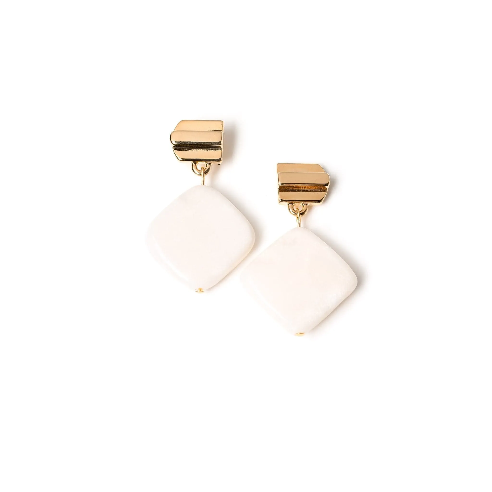 gold layered dome   white jade earrings