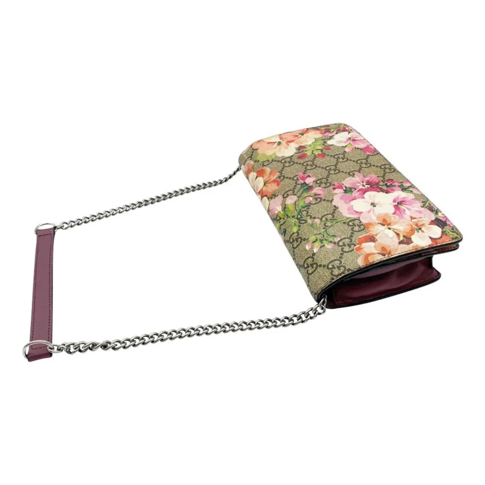 Gucci Chain Wallet Monogram Blooms Antique Rose Pink Gg Supreme Canvas Shoulder Bag