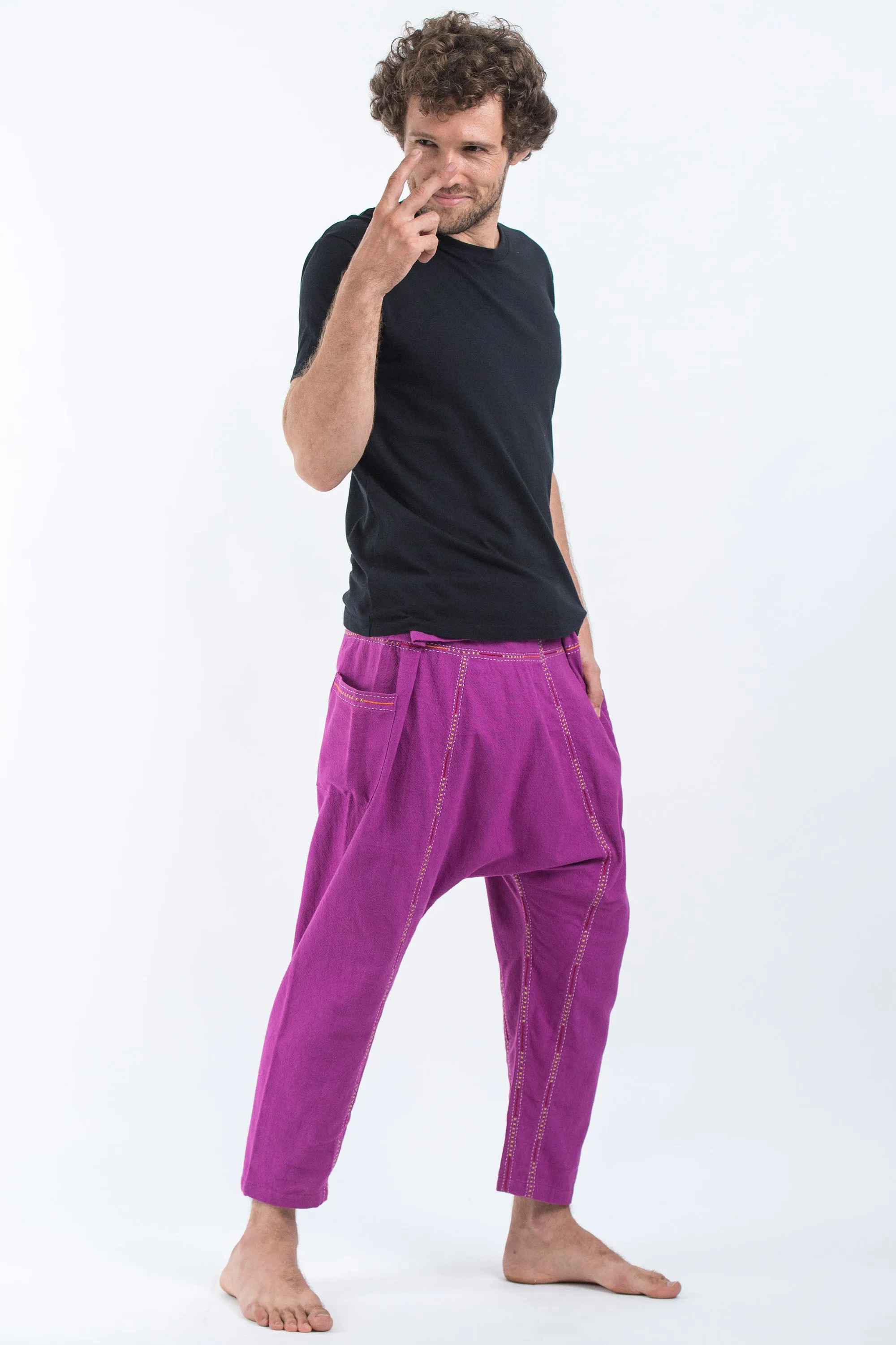 Hand Embroidered Men's Slim Cut Fisherman Pants in Purple