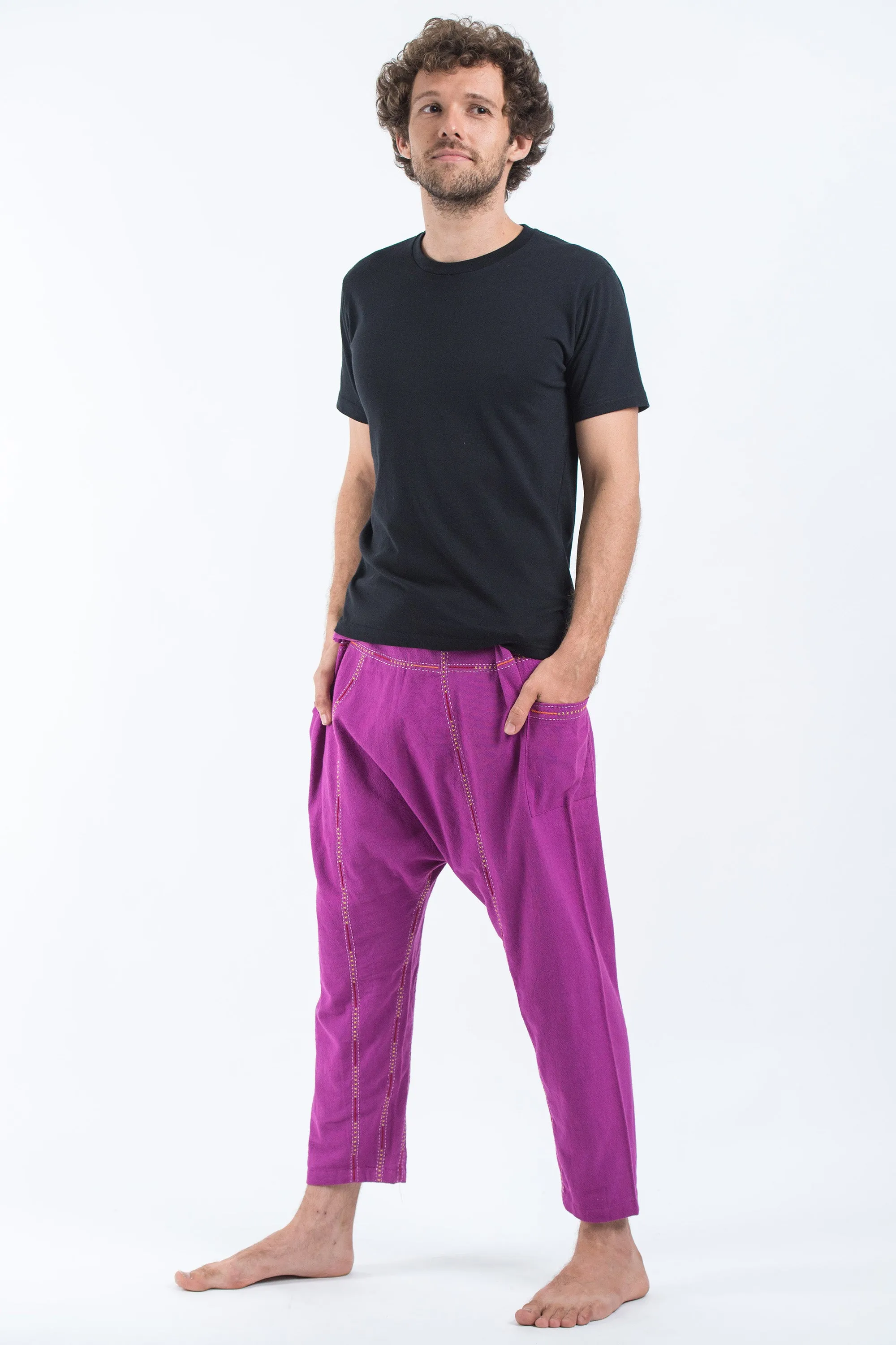 Hand Embroidered Men's Slim Cut Fisherman Pants in Purple