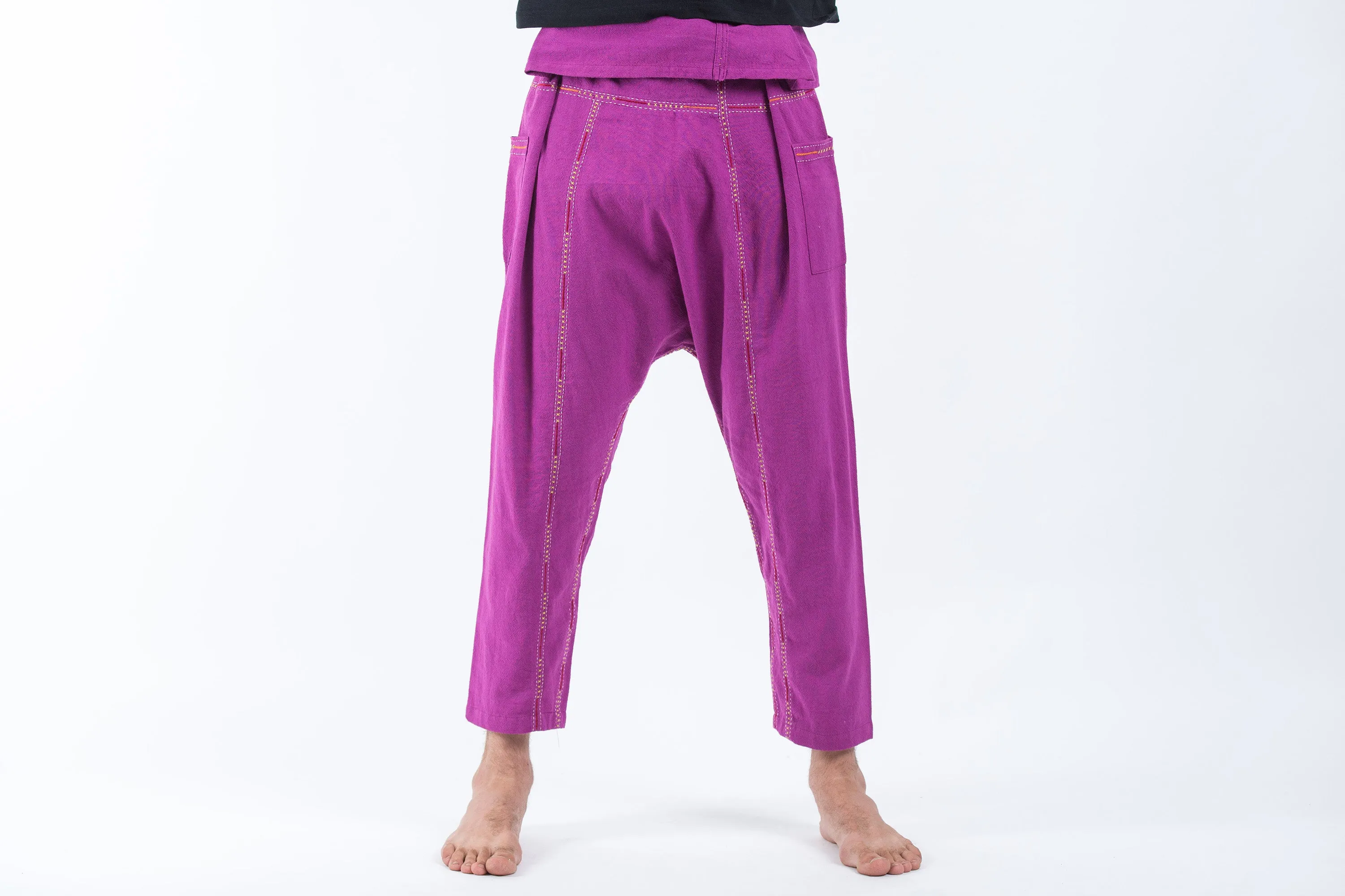 Hand Embroidered Men's Slim Cut Fisherman Pants in Purple