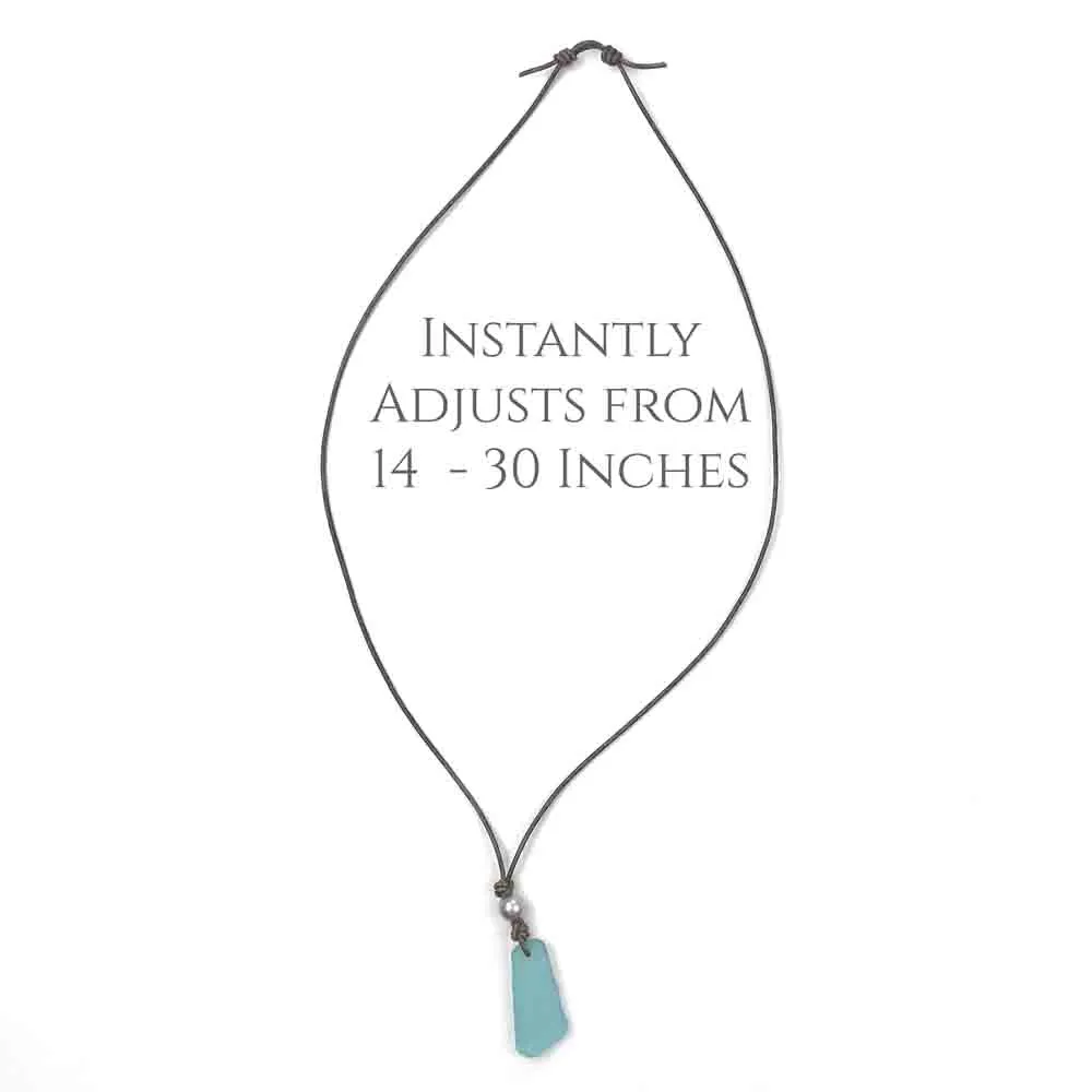 High-Tide Aqua Sea Glass Leather Necklace | #5020