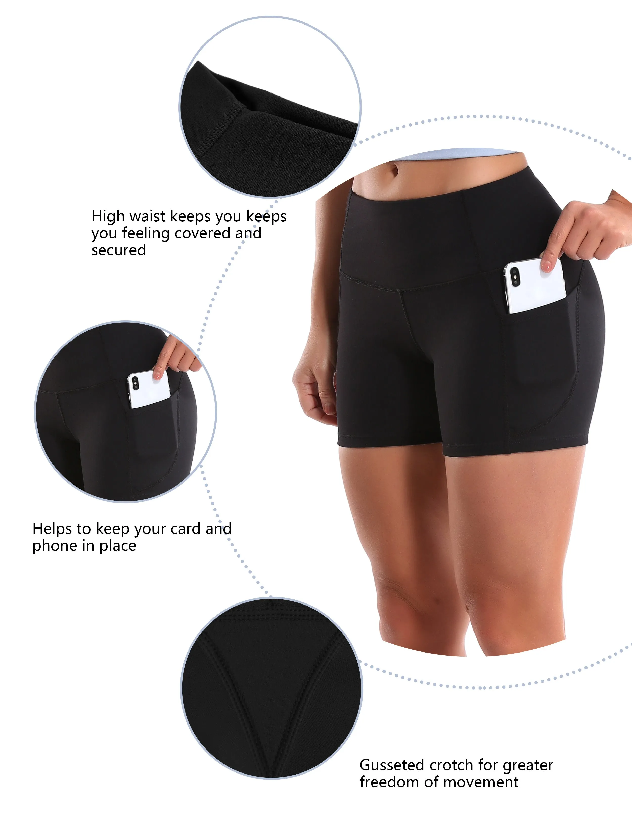 High Waist Side Pockets Yoga Shorts black