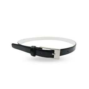 LACEY - Womens Slim Glossy Black Leather Belt with Rectangle Buckle