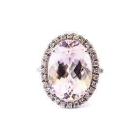 Light Pink Morganite Diamond Engagement Ring - Oval Morganite 14k White Gold Ring