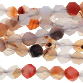 MATTE Madagascar Dendritic Orange Agate 8mm Star Cut Round 15-16 Inch