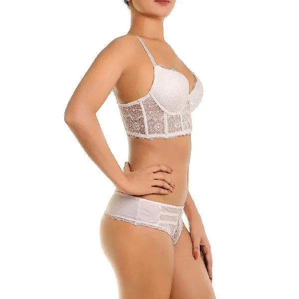 Mesh Lace Longline Pushup Bra Panty Set