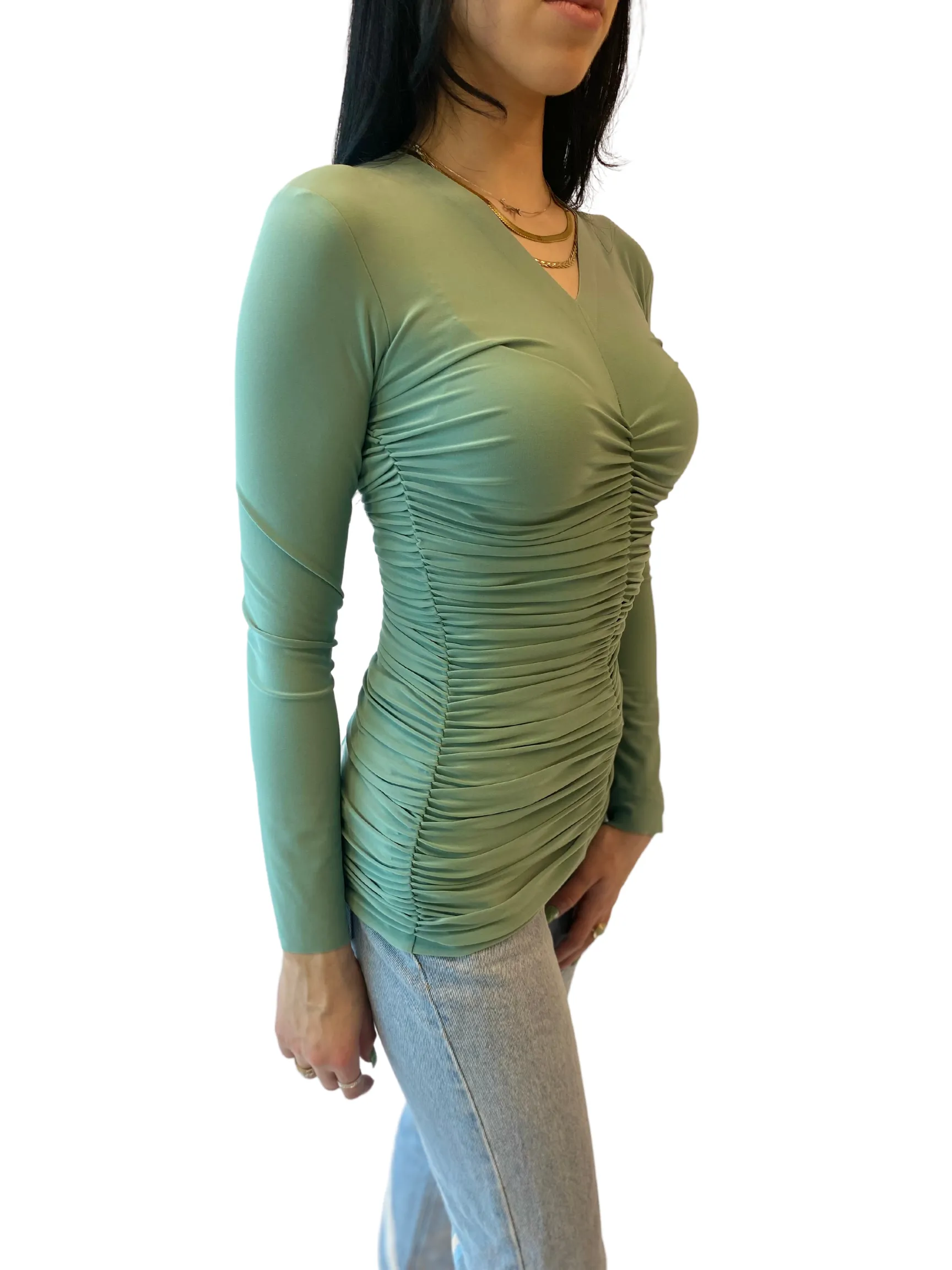 Norma Kamali Women's V-Neck Slinky Top - MINT