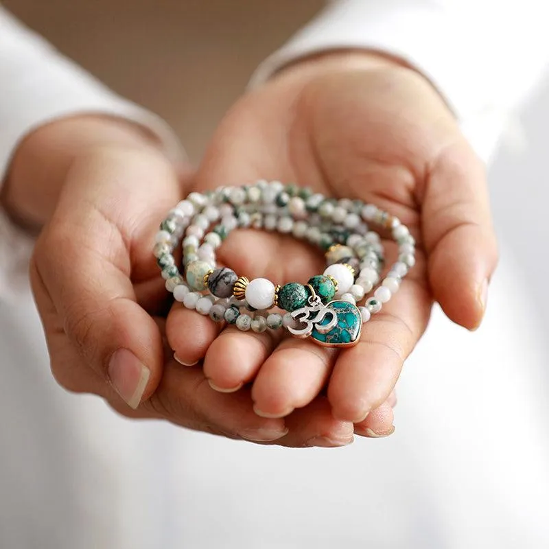 'Nyiwarri' Agate, Jasper Heart & OM Stretchy Bracelet