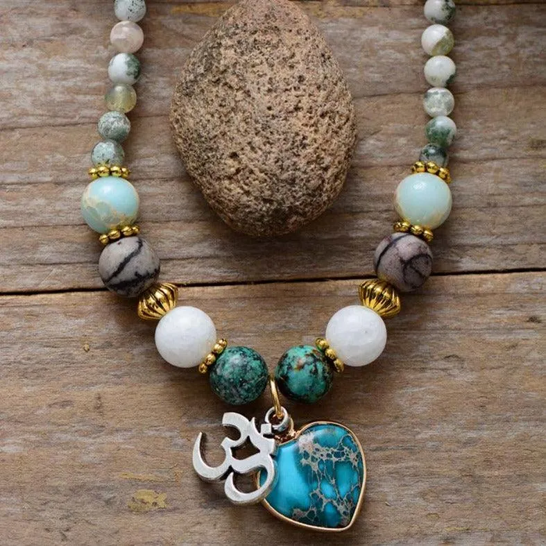 'Nyiwarri' Agate, Jasper Heart & OM Stretchy Bracelet