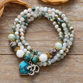 'Nyiwarri' Agate, Jasper Heart & OM Stretchy Bracelet