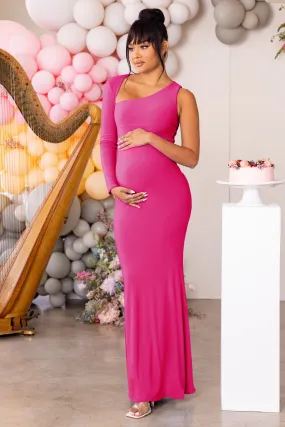 Oh Baby | Hot Pink Maternity One Shoulder Bodycon Maxi Dress