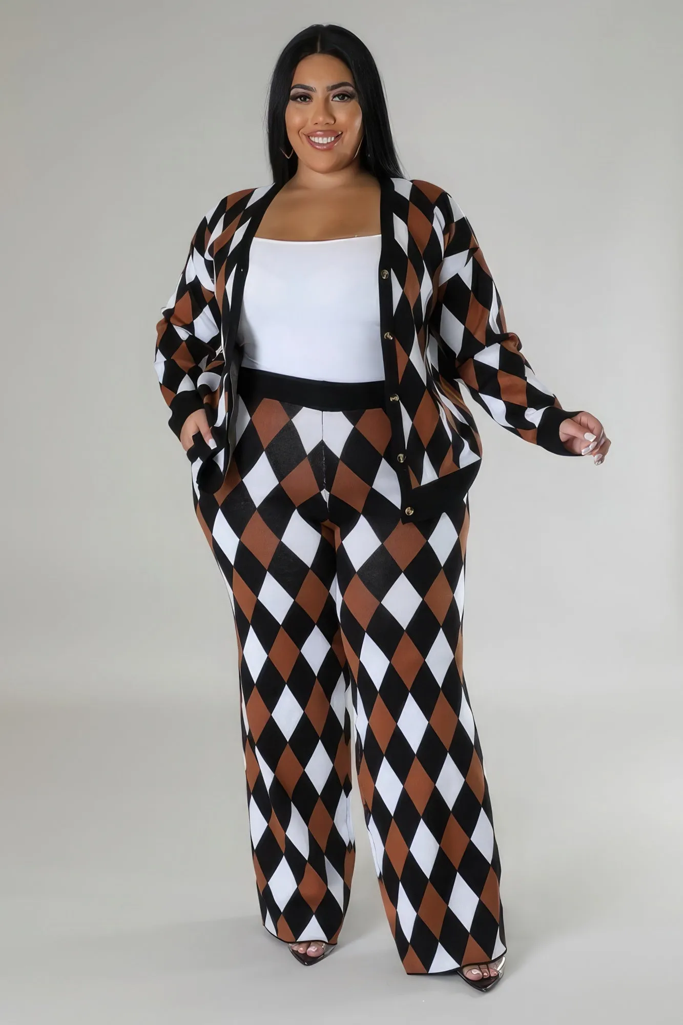 Plus Size Diamond Print Pant Set