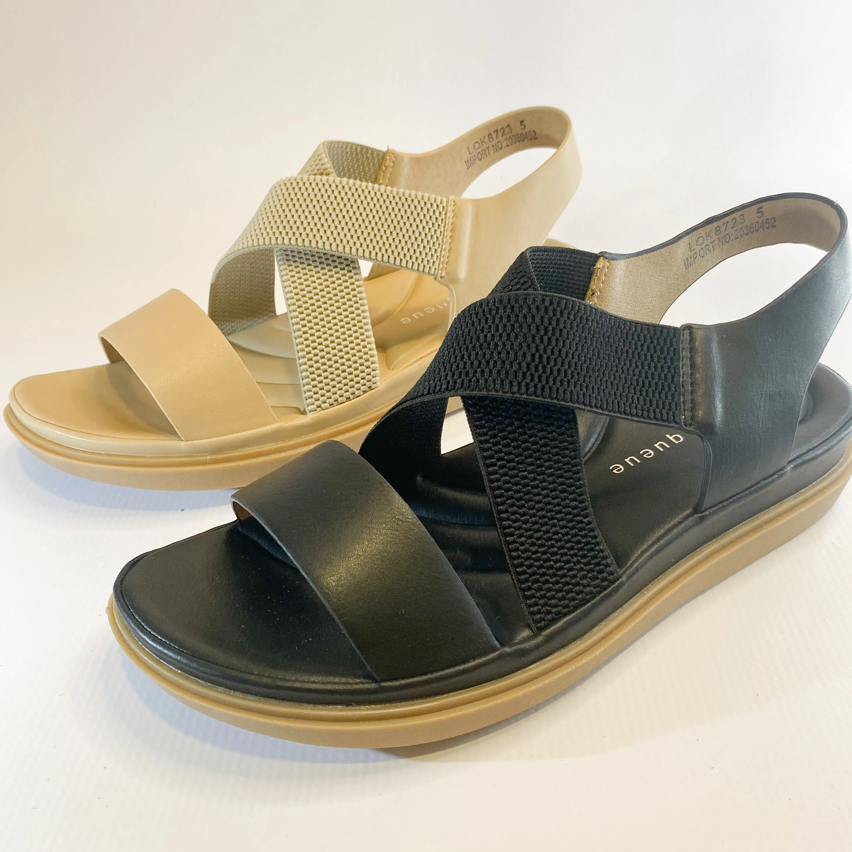 Queue black elasticated flatform sandal