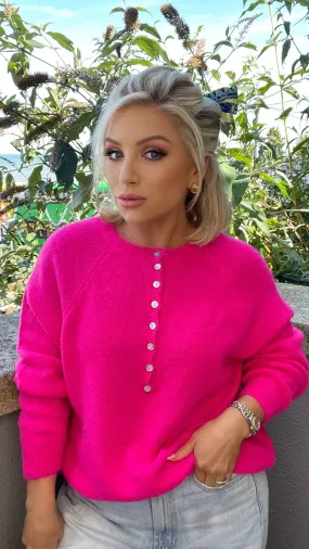 REMI BUTTON FRONT SWEATER - FUSCHIA