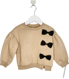 SHEIN Brown Crew Neck Bow Detail Jumper 9-12 Months