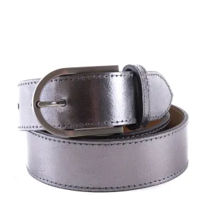 Silver Real Italian Leather Wide Belt