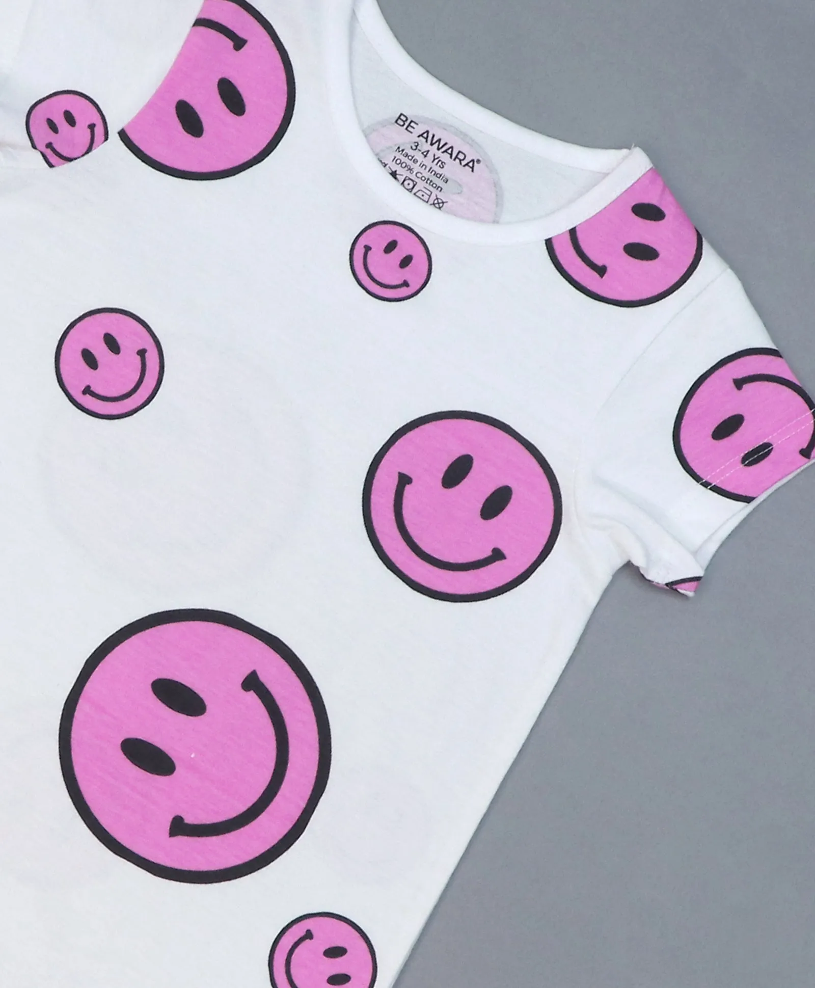 Smiley Print Girls T-Shirt Dress