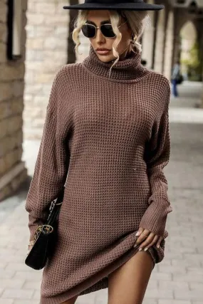 Sweater Dress Mini Turtleneck Dropped Shoulder