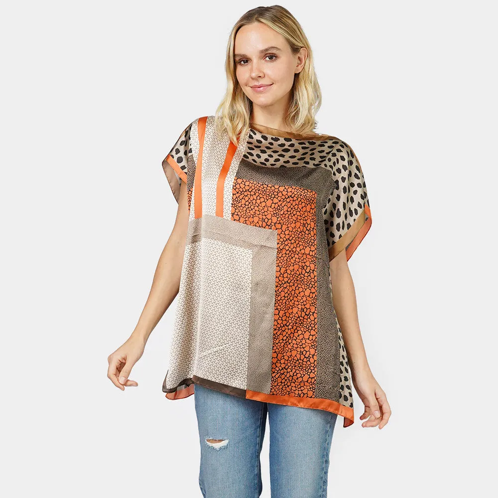 Taupe Multi Patterned Satin Poncho