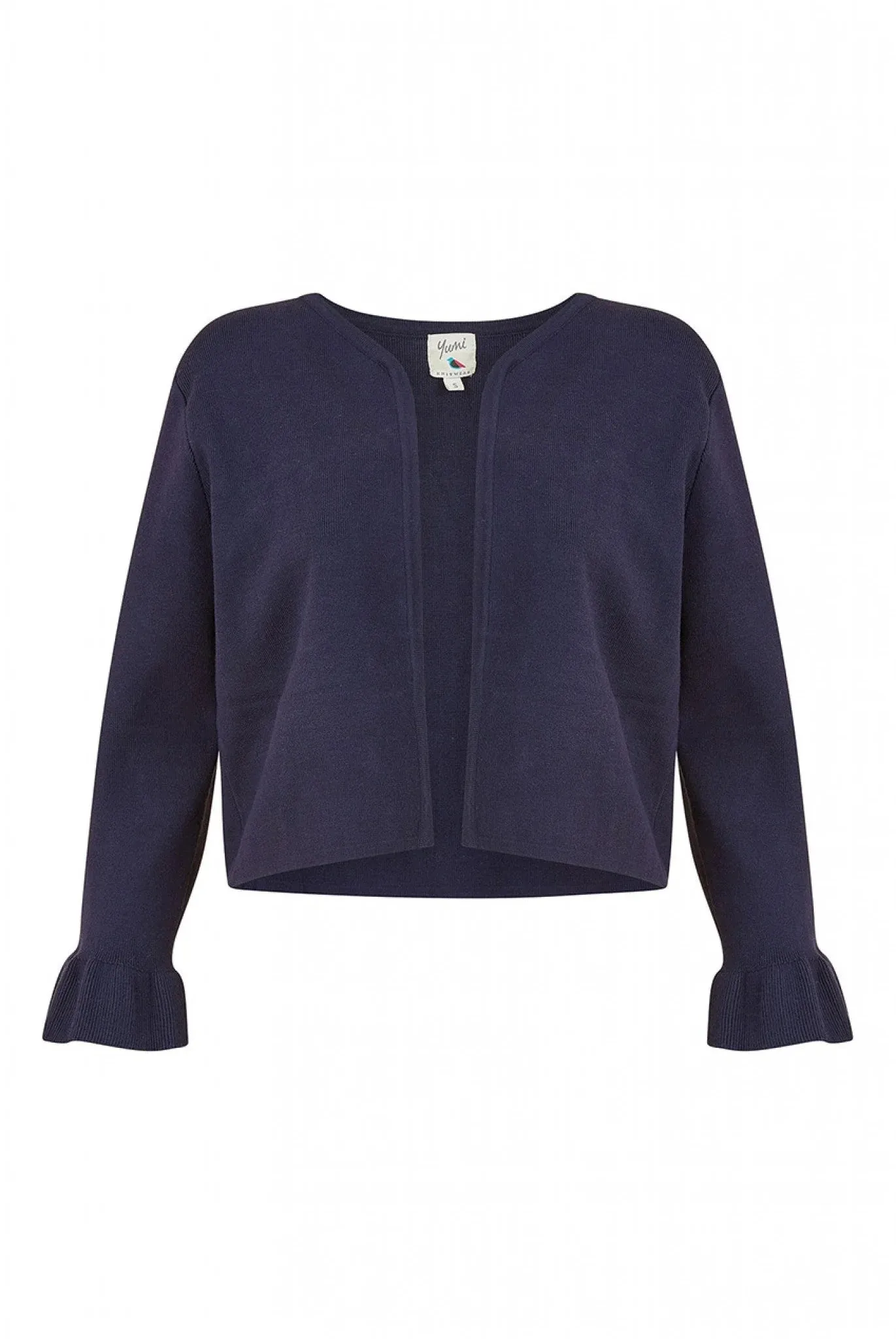 Yumi Navy Cropped Cardigan With Bell Sleeves